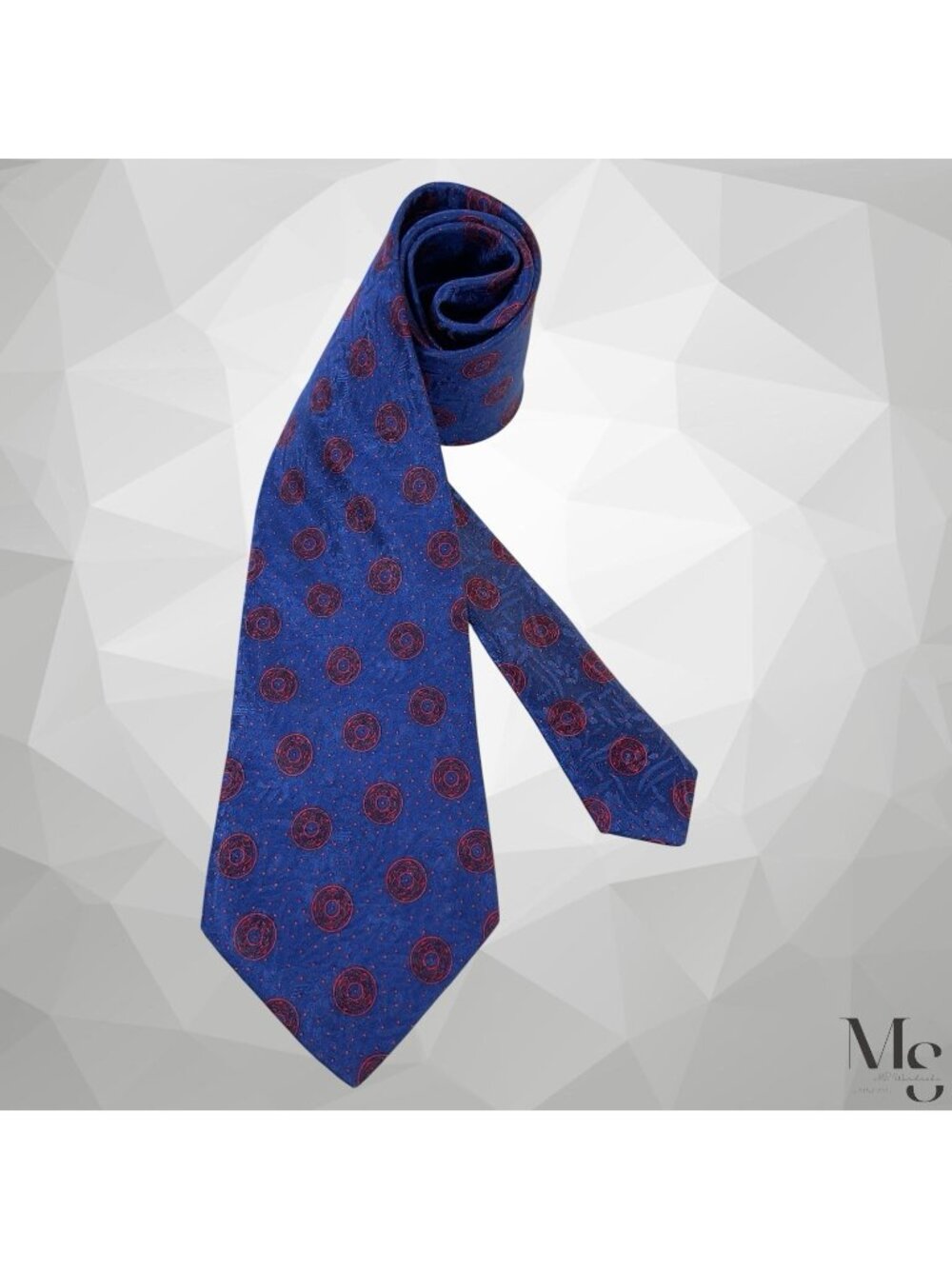 STEFANO RICCI Navy Burgundy Medallion Luxury Silk Tie Made In Italy 60"- 4" EUC